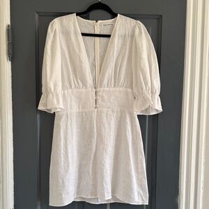 Reformation White Linen V-Neck Dress